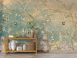 Vintage Florals on grunge Wallpaper Removable Wallpaper EazzyWalls 