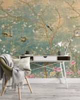 Vintage Florals on grunge Wallpaper Removable Wallpaper EazzyWalls 