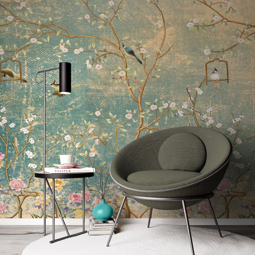 Vintage Florals on grunge Wallpaper Removable Wallpaper EazzyWalls Sample: 6''W x 9''H Canvas 