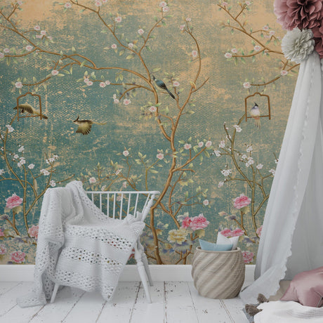 Vintage Florals on grunge Wallpaper Removable Wallpaper EazzyWalls 