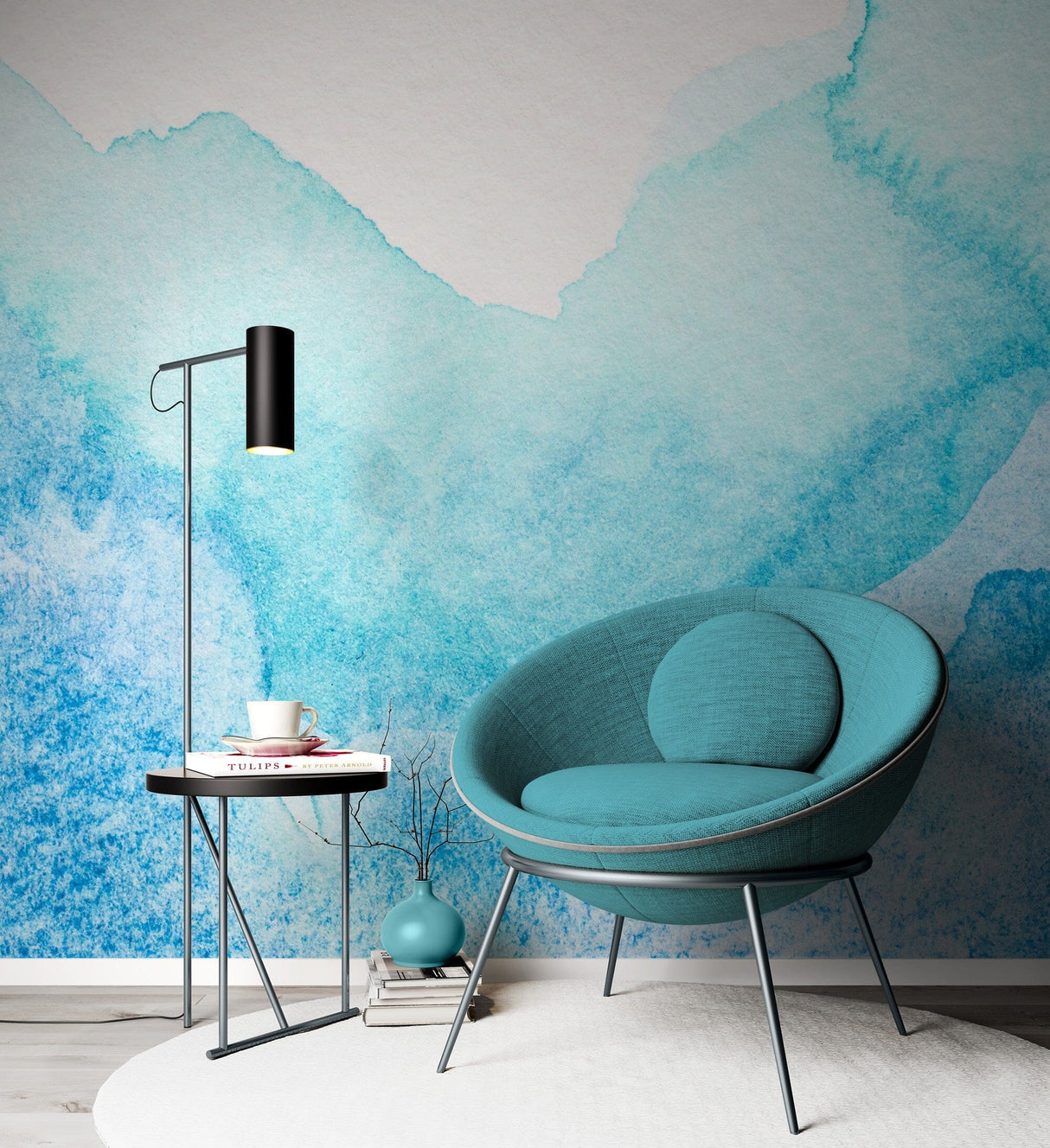 Blue Aquarelle Watercolor Wallpaper Removable Wallpaper EazzyWalls 