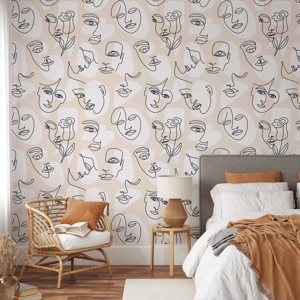 Line Drawing Face Wallpaper Removable Wallpaper EazzyWalls 