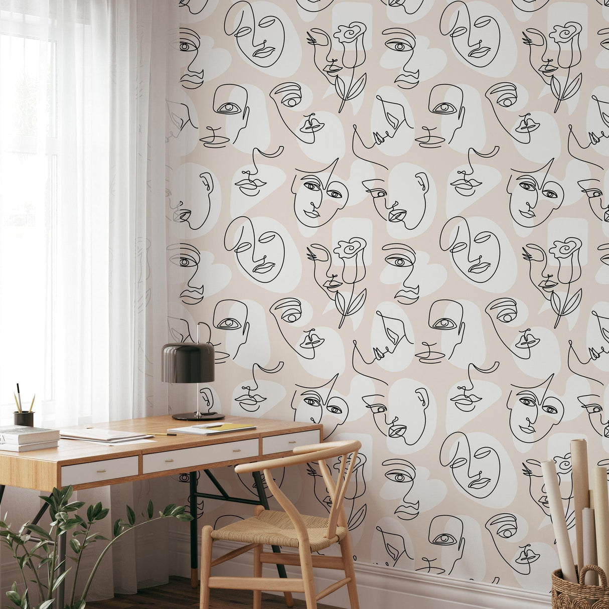 Line Drawing Face Wallpaper Removable Wallpaper EazzyWalls 