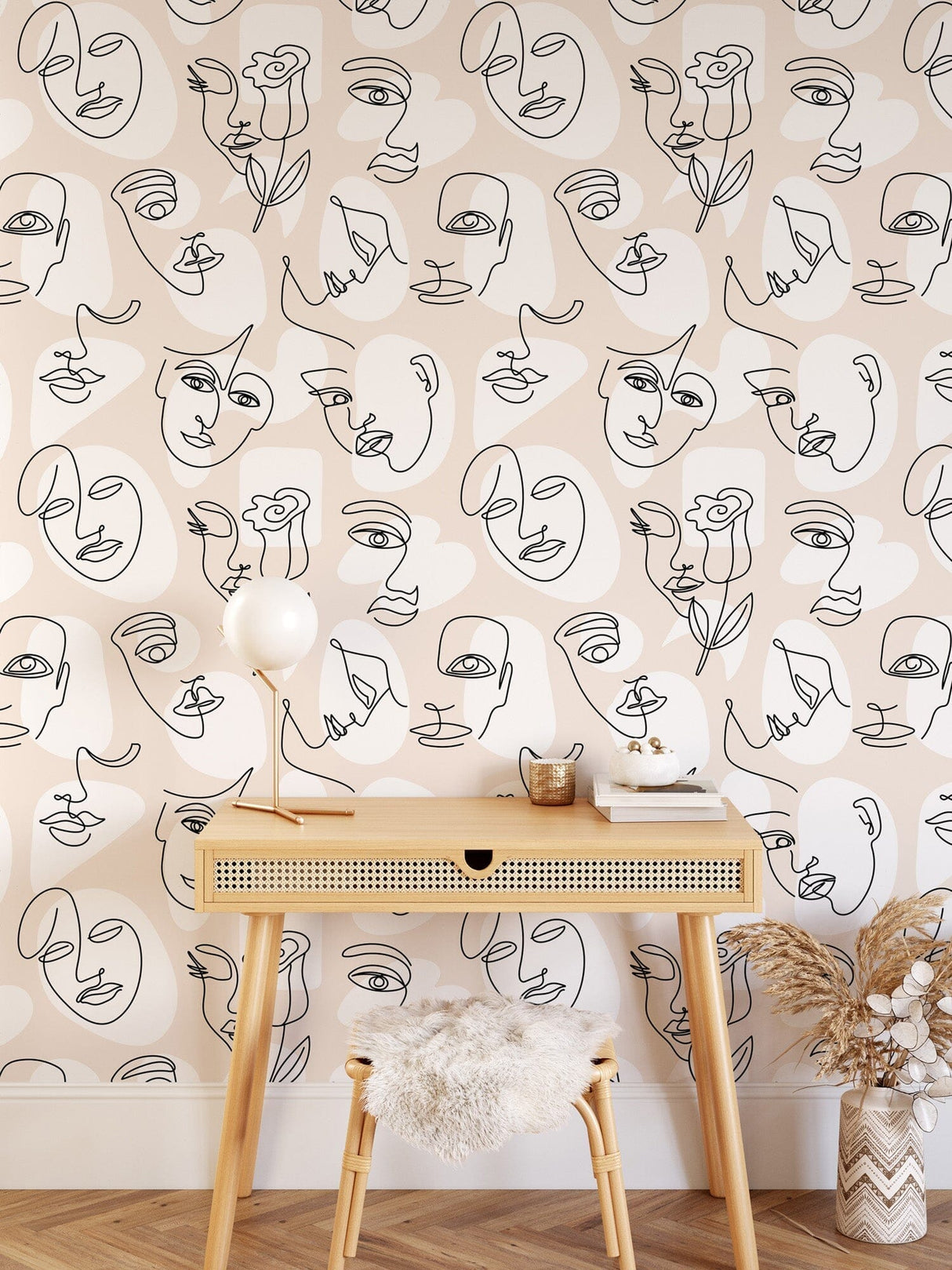Line Drawing Face Wallpaper Removable Wallpaper EazzyWalls 