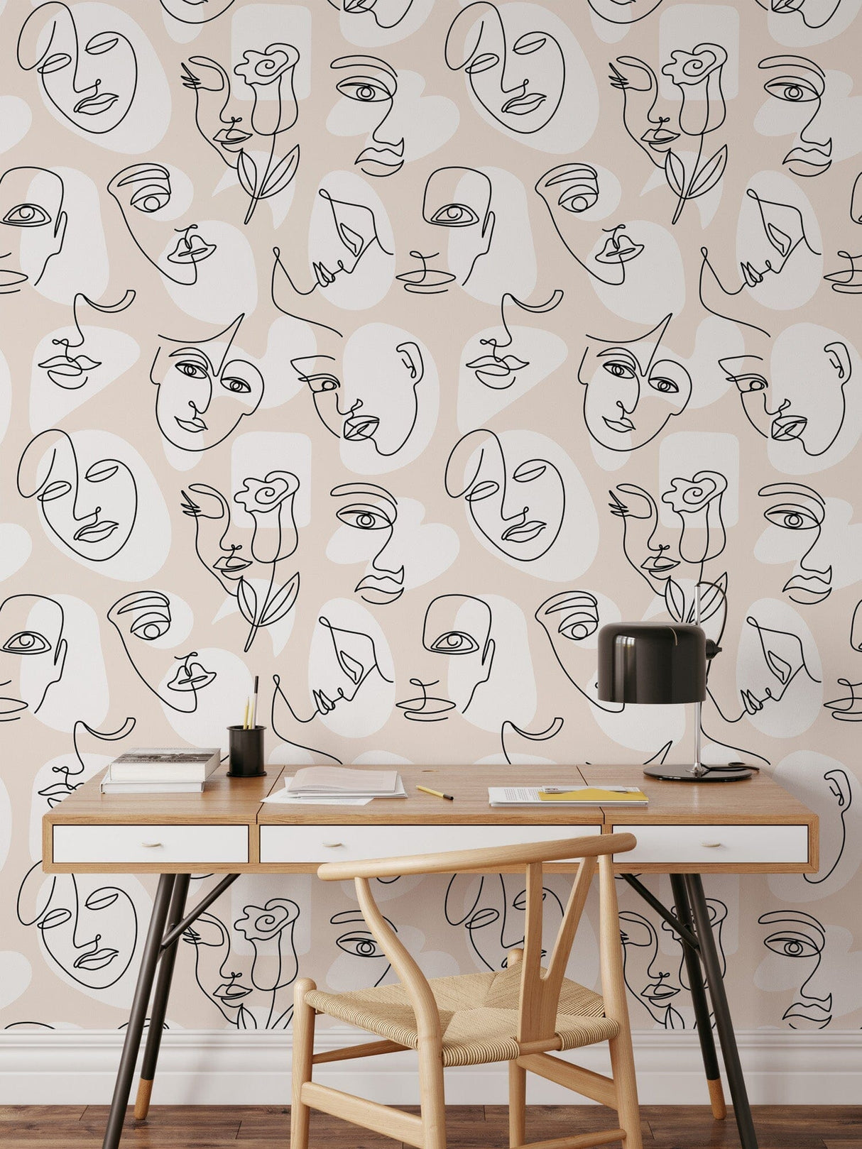 Line Drawing Face Wallpaper Removable Wallpaper EazzyWalls 