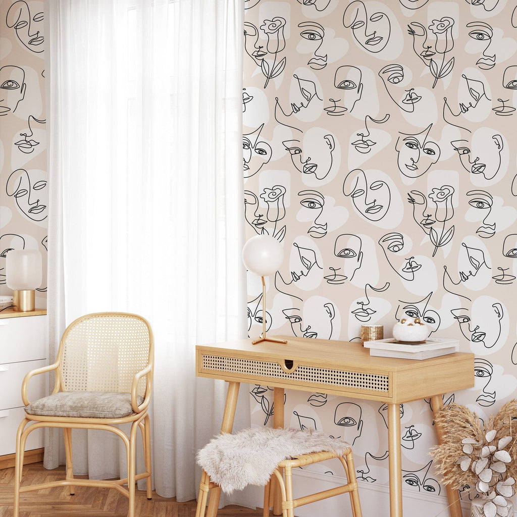 Line Drawing Face Wallpaper Removable Wallpaper EazzyWalls 