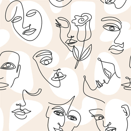 Line Drawing Face Wallpaper Removable Wallpaper EazzyWalls 