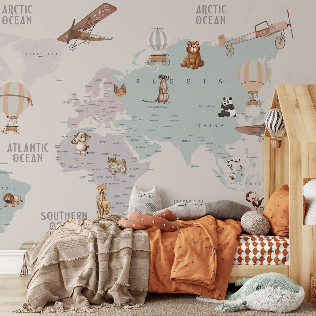 Peel and Stick World Map Wallpaper for Kids image 2