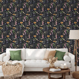 Hand drawn watercolor gentle wild field flowers on the dark background Wallpaper Peel and Stick Removable Wallpaper EazzyWalls 