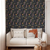 Hand drawn watercolor gentle wild field flowers on the dark background Wallpaper Peel and Stick Removable Wallpaper EazzyWalls 