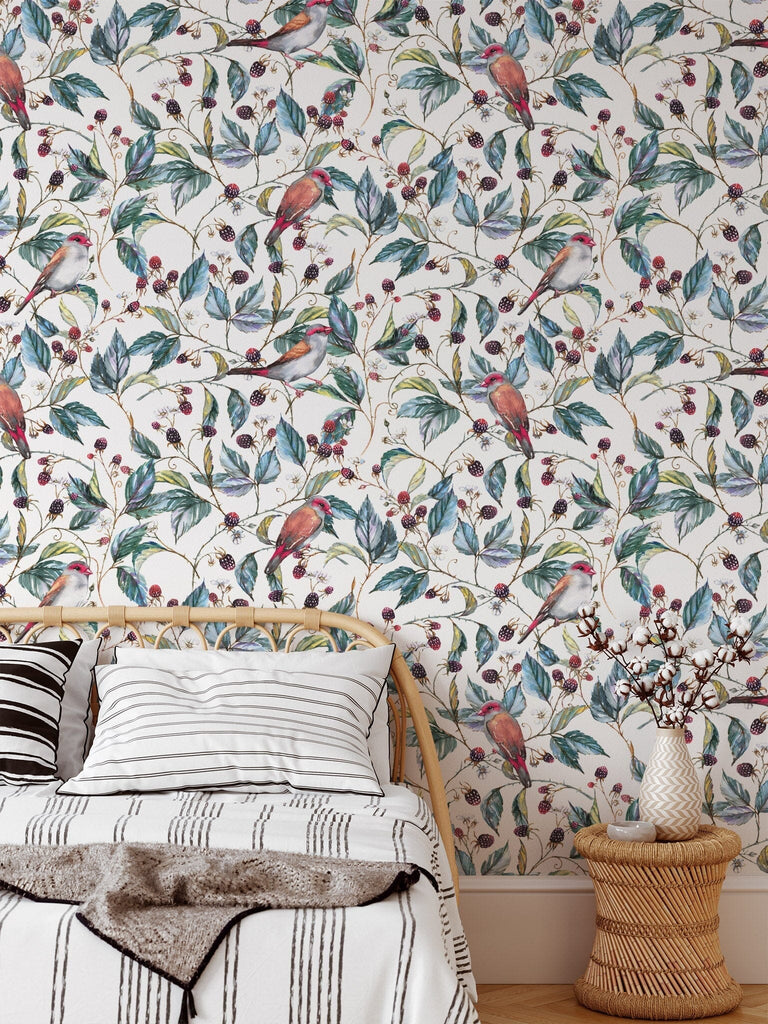 Wild berries and Birds Wallpaper Removable Wallpaper EazzyWalls 