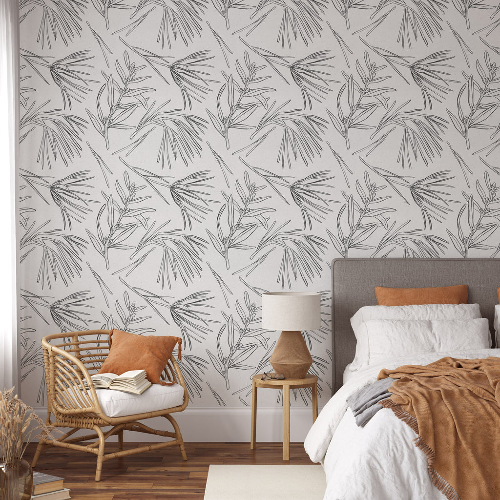 Crayon Drawn Black and White Floral Pattern Wallpaper Mural Peel and Stick Wallpaper EazzyWalls Sample: 6''W x 9''H Smooth Vinyl 