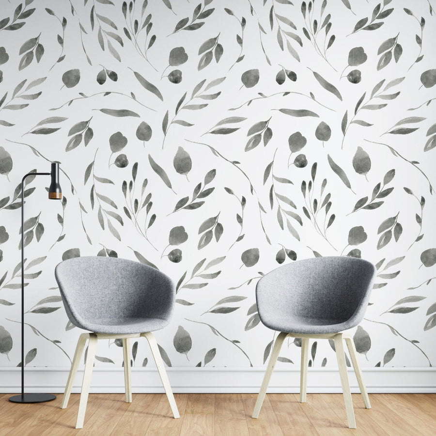 Black and White Watercolor Floral Wall Mural Removable Wallpaper EazzyWalls 