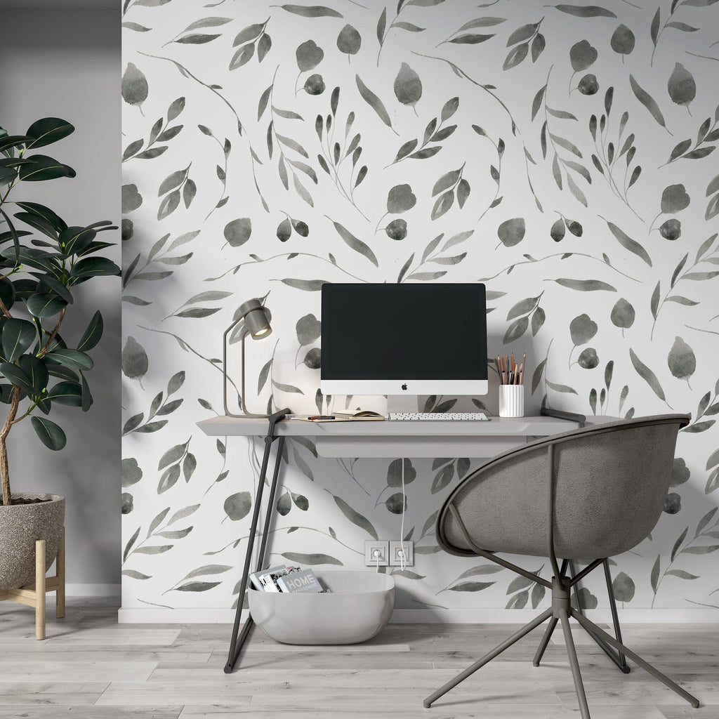 Black and White Watercolor Floral Wall Mural Removable Wallpaper EazzyWalls 