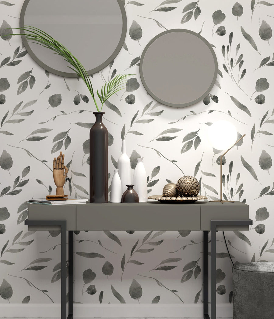 Black and White Watercolor Floral Wall Mural Removable Wallpaper EazzyWalls 