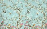 Blue Chinoiserie Birds and Flowers Wallpaper Removable Wallpaper EazzyWalls 