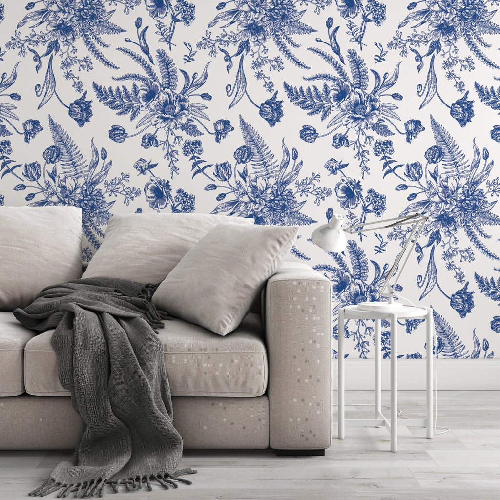 Blue Toile Wallpaper Peel and Stick