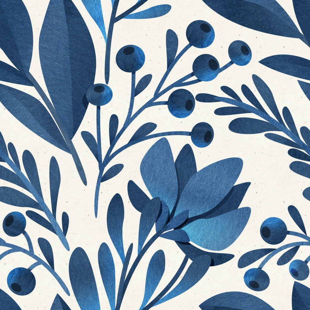 Blue Flowers and Leaves Peel & Stick Wallpaper Removable Wallpaper EazzyWalls Sample: 6''W x 9''H Smooth Vinyl 