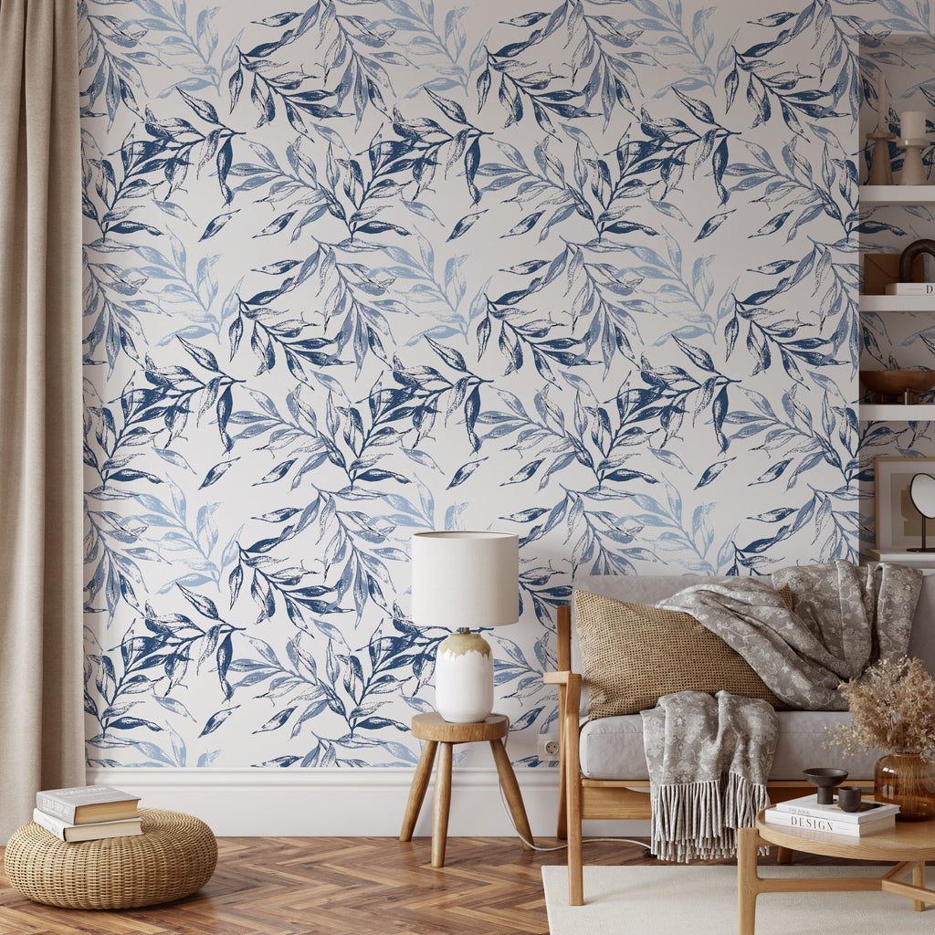 Blue and light blue leaves Wallpaper Peel and Stick Wallpaper EazzyWalls 