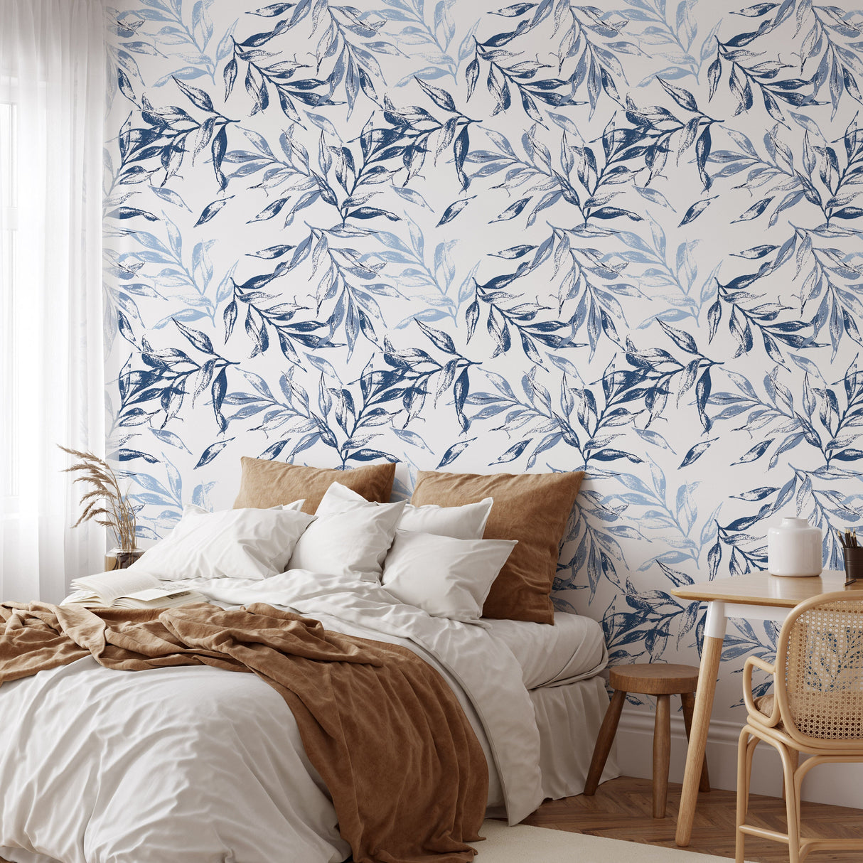 Blue and light blue leaves Wallpaper Peel and Stick Wallpaper EazzyWalls 