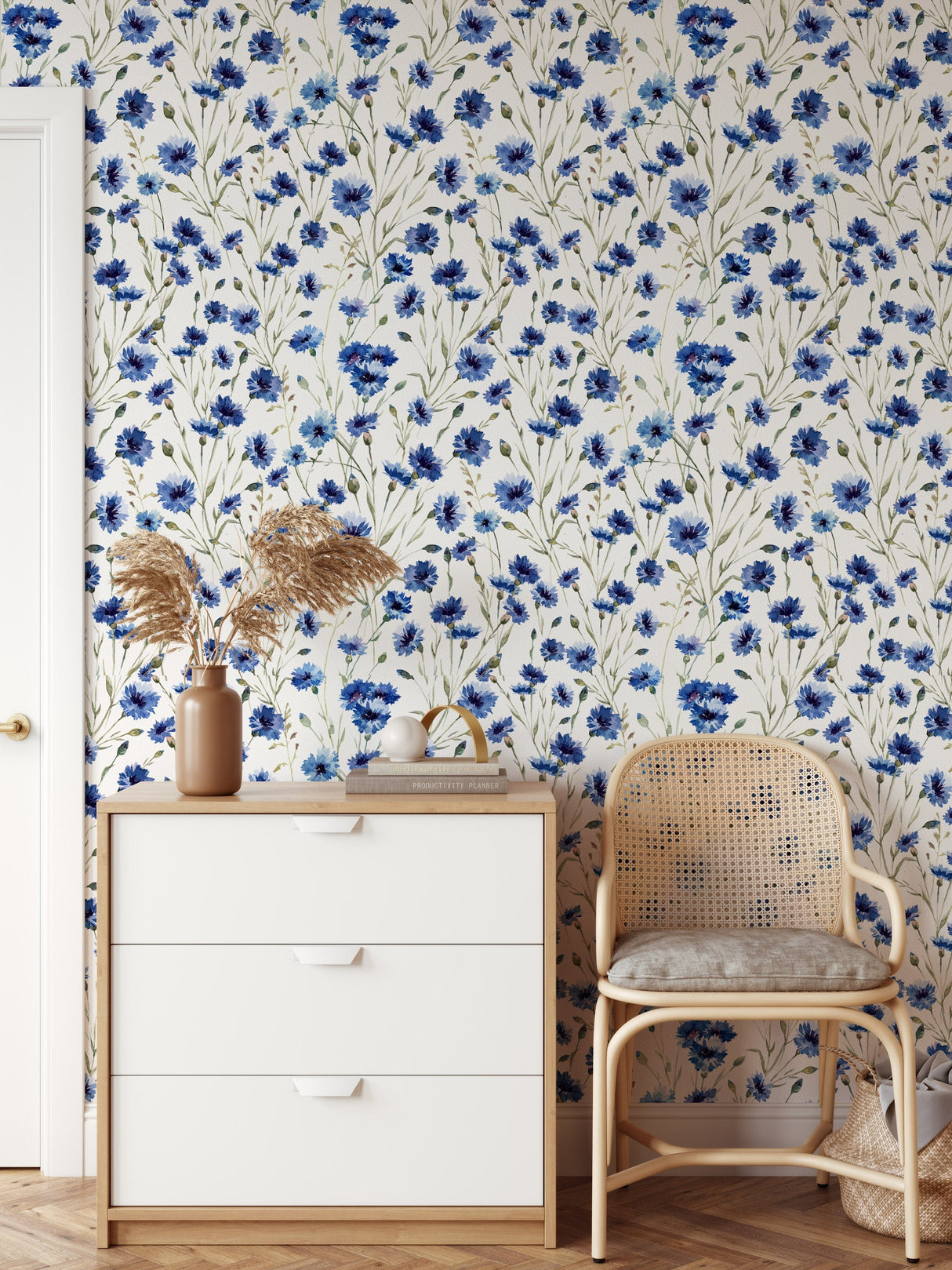 Blue Summer Flowers Pattern Wallpaper Removable Wallpaper EazzyWalls 