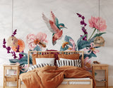 Birds with Floral Wallpaper Peel and stick Wallpaper EazzyWalls 