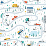 Cars, Road, Park, Houses Kids Wallpaper Peel and stick Wallpaper EazzyWalls Sample: 6''W x 9''H Smooth Vinyl 