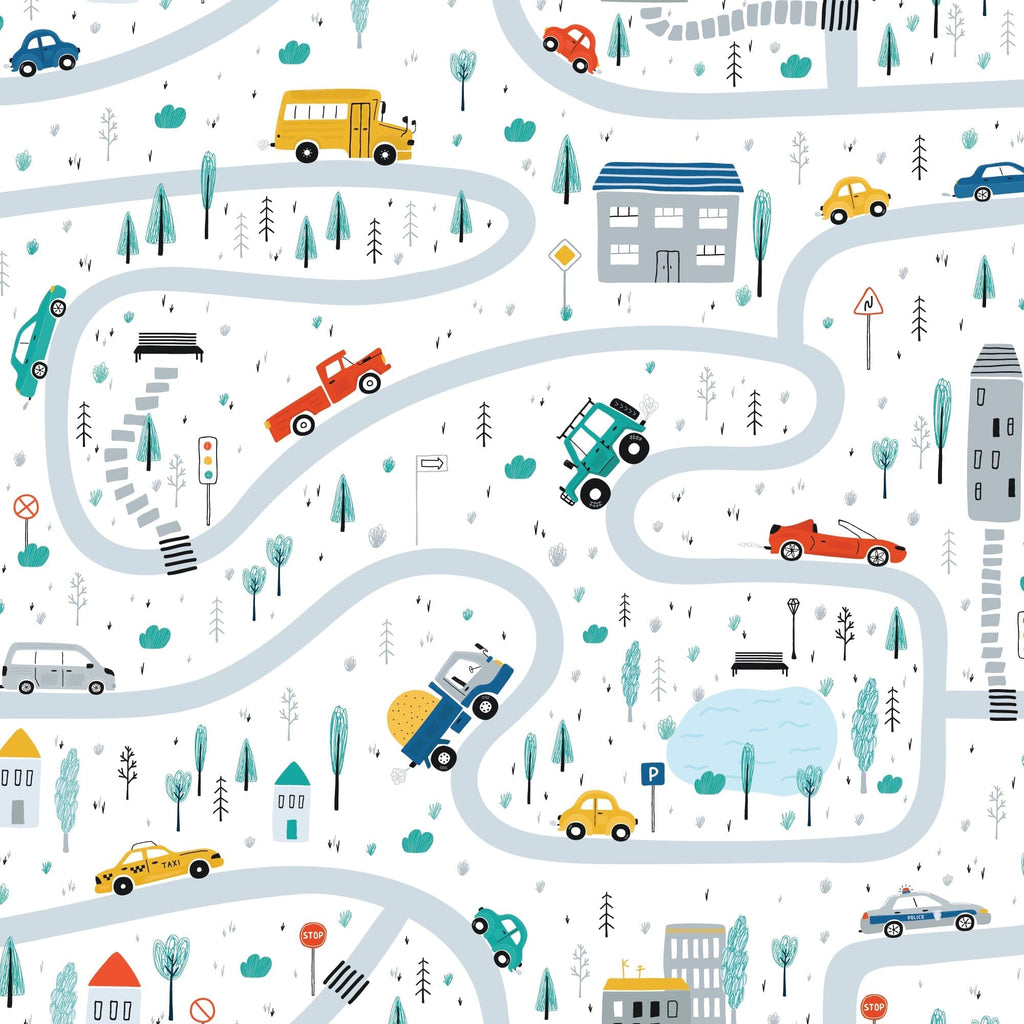 Cars, Road, Park, Houses Kids Wallpaper Peel and stick Wallpaper EazzyWalls Sample: 6''W x 9''H Smooth Vinyl 