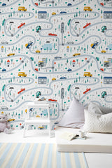 Cars, Road, Park, Houses Kids Wallpaper Peel and stick Wallpaper EazzyWalls 
