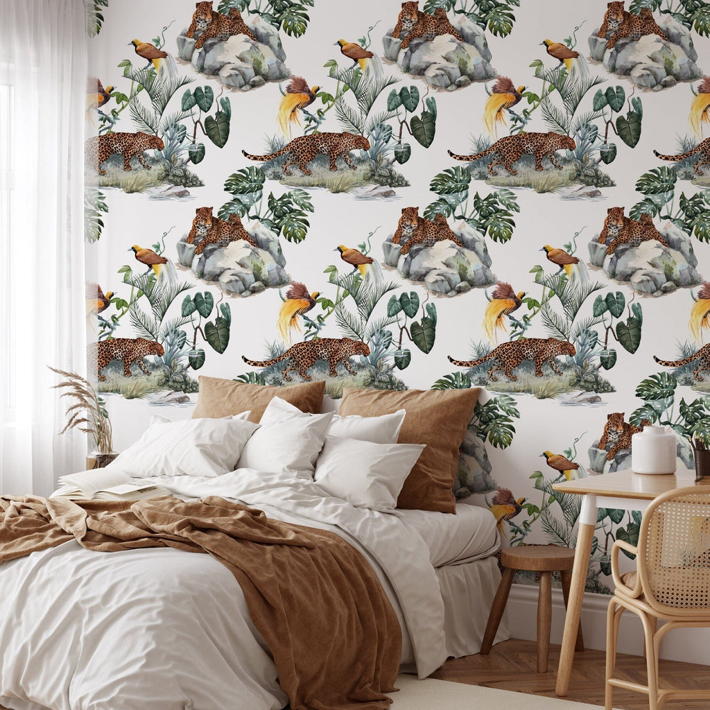 Cheetah and Birds Seamless Pattern Animals Print Wallpaper Mural Removable Wallpaper EazzyWalls Sample: 6''W x 9''H Canvas 