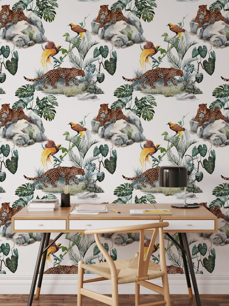 Cheetah and Birds Seamless Pattern Animals Print Wallpaper Mural Removable Wallpaper EazzyWalls 