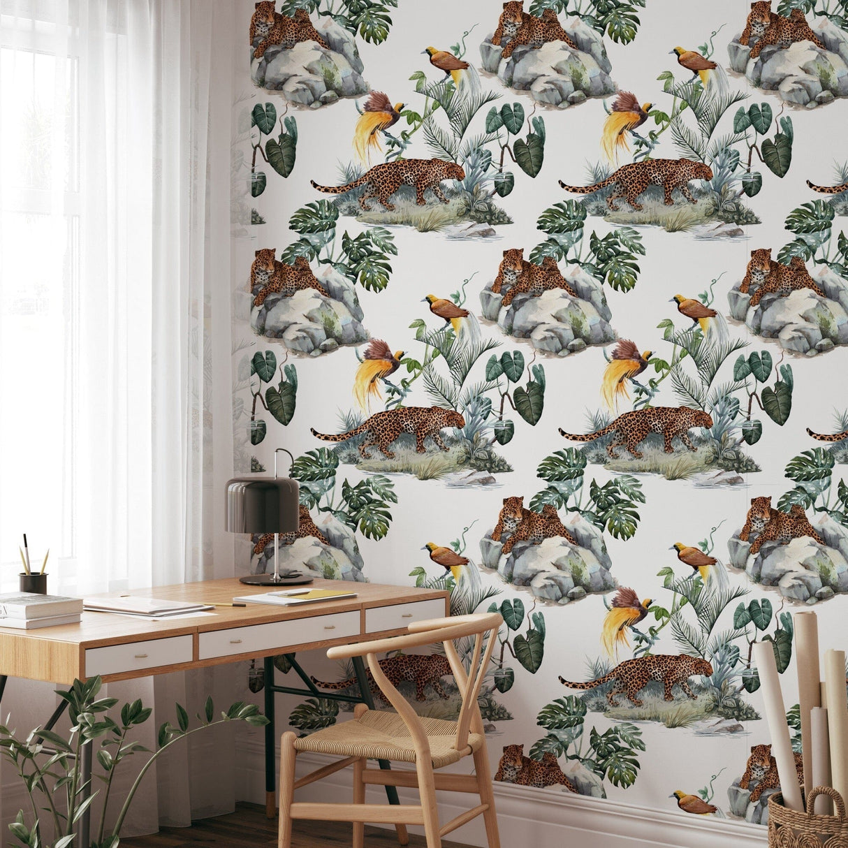 Cheetah and Birds Seamless Pattern Animals Print Wallpaper Mural Removable Wallpaper EazzyWalls 