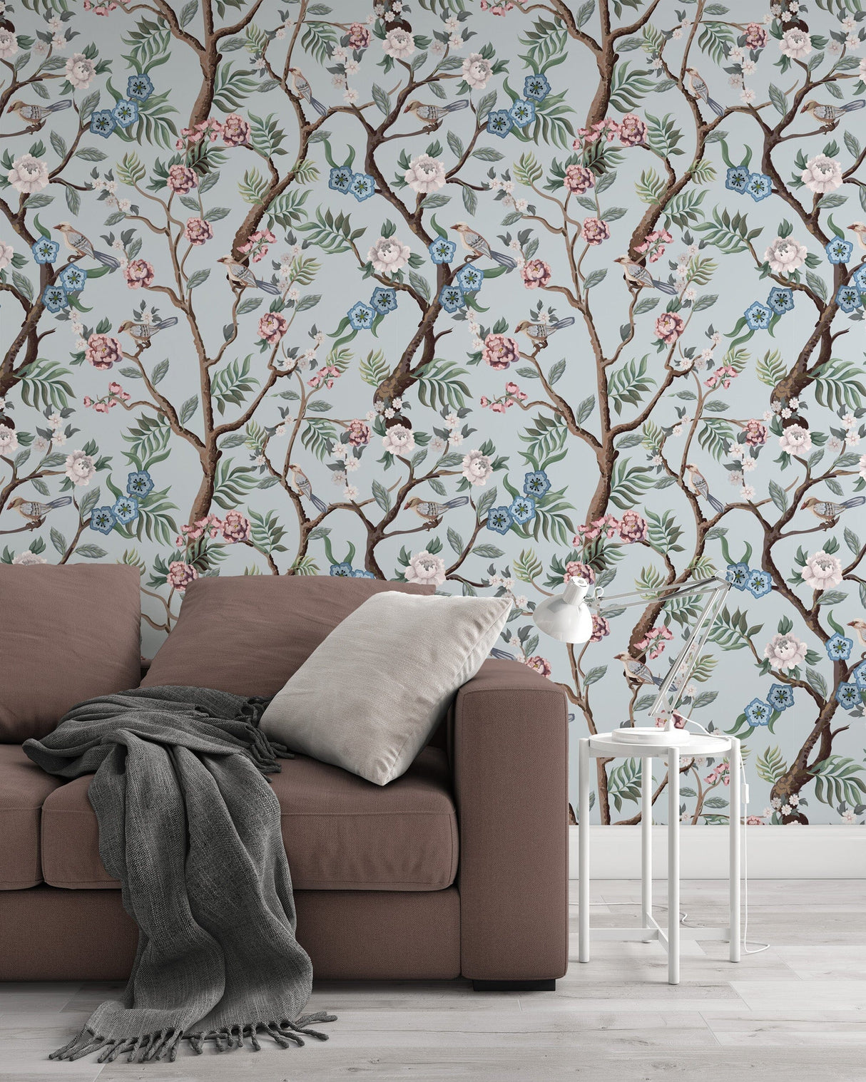 Blue Chinoiserie Birds Wallpaper Removable Wallpaper EazzyWalls 