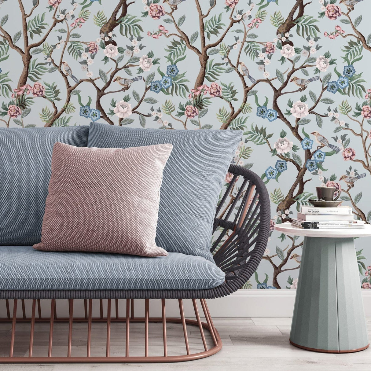 Blue Chinoiserie Birds Wallpaper Removable Wallpaper EazzyWalls 