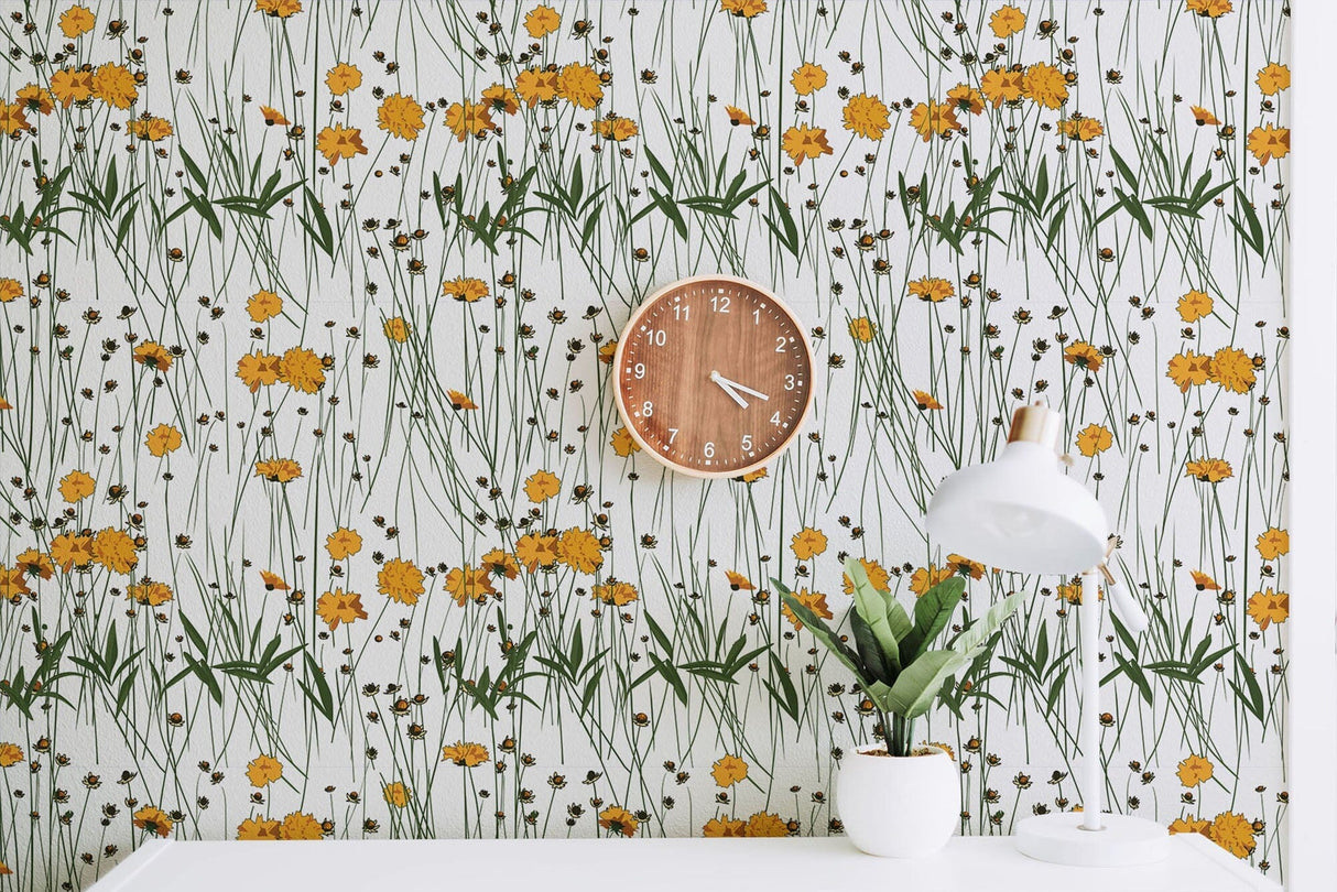 Cute Yellow Flowers Pattern Wallpaper Peel and stick Wallpaper EazzyWalls 