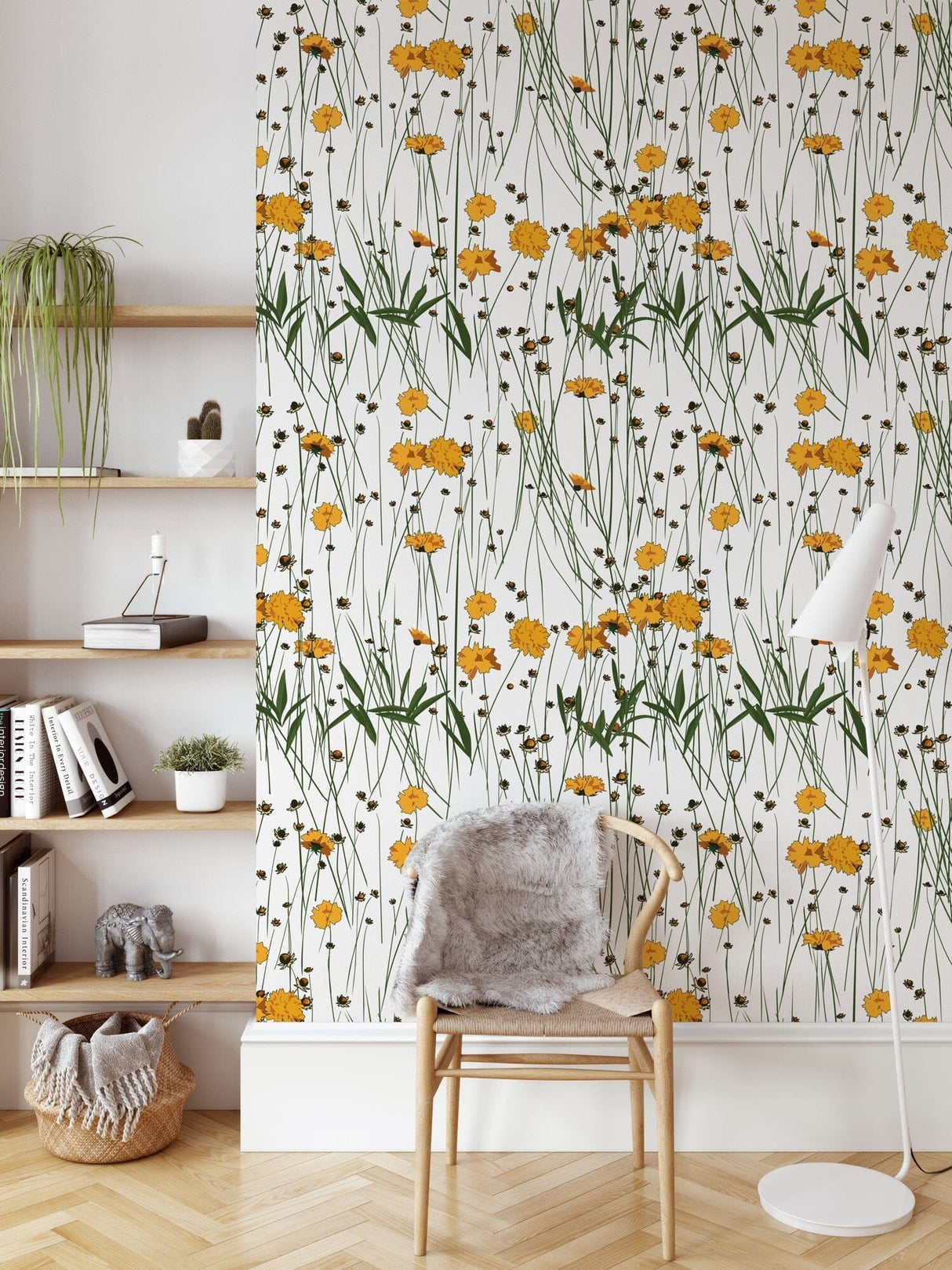 Cute Yellow Flowers Pattern Wallpaper Peel and stick Wallpaper EazzyWalls 