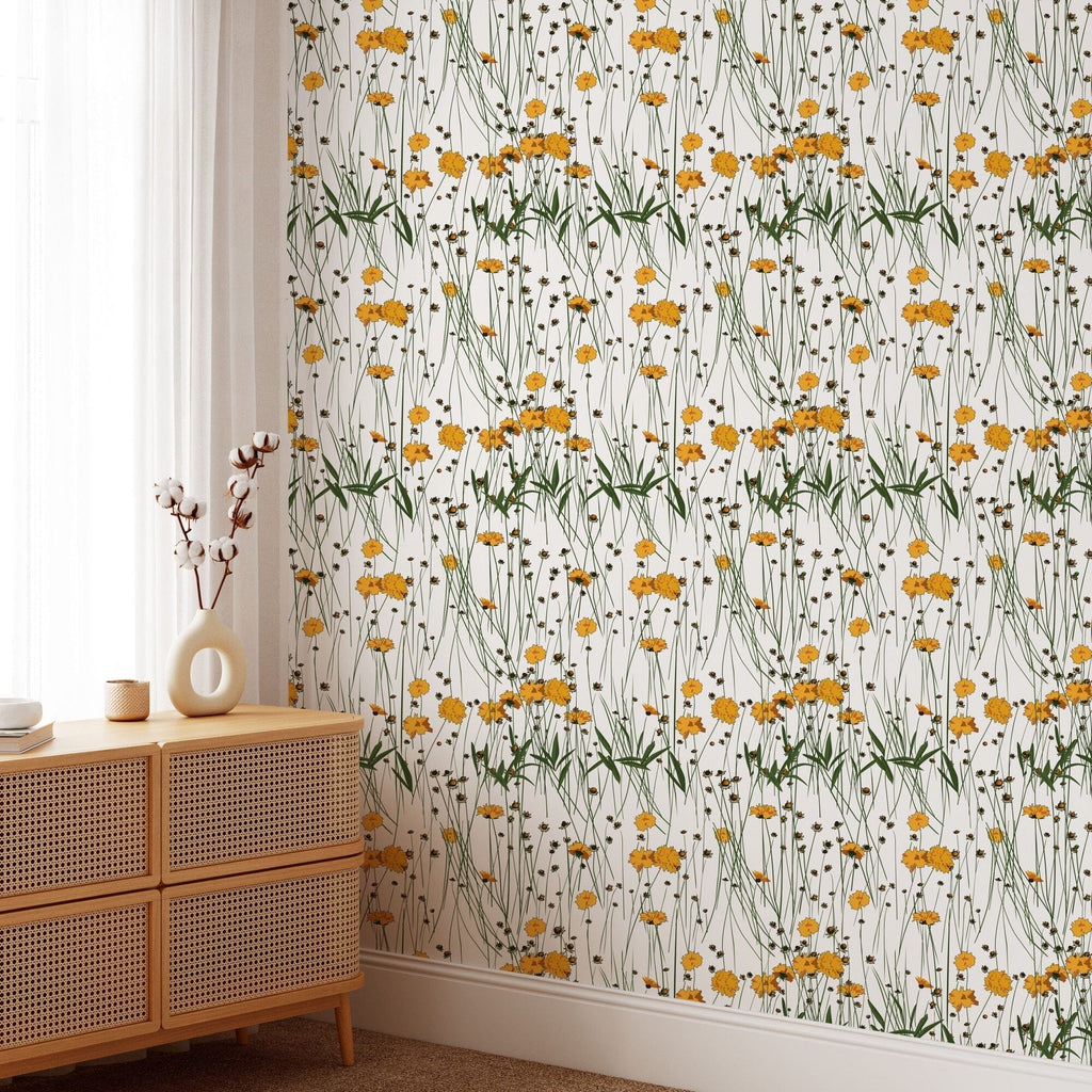 Cute Yellow Flowers Pattern Wallpaper Peel and stick Wallpaper EazzyWalls Sample: 6"W x 9"H Smooth Vinyl 