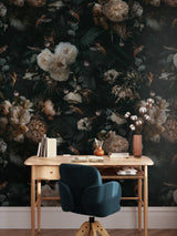 Dark Background Cream Floral Wallpaper Removable Wallpaper EazzyWalls 