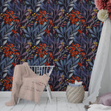 Dark Blue Floral Wallpaper Removable Wallpaper EazzyWalls 