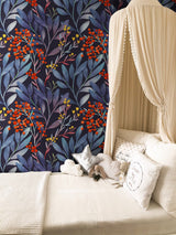 Dark Blue Floral Wallpaper Removable Wallpaper EazzyWalls 