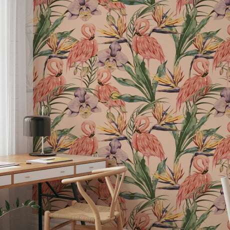 Pink Flamingo Pattern Wallpaper Removable Wallpaper EazzyWalls 