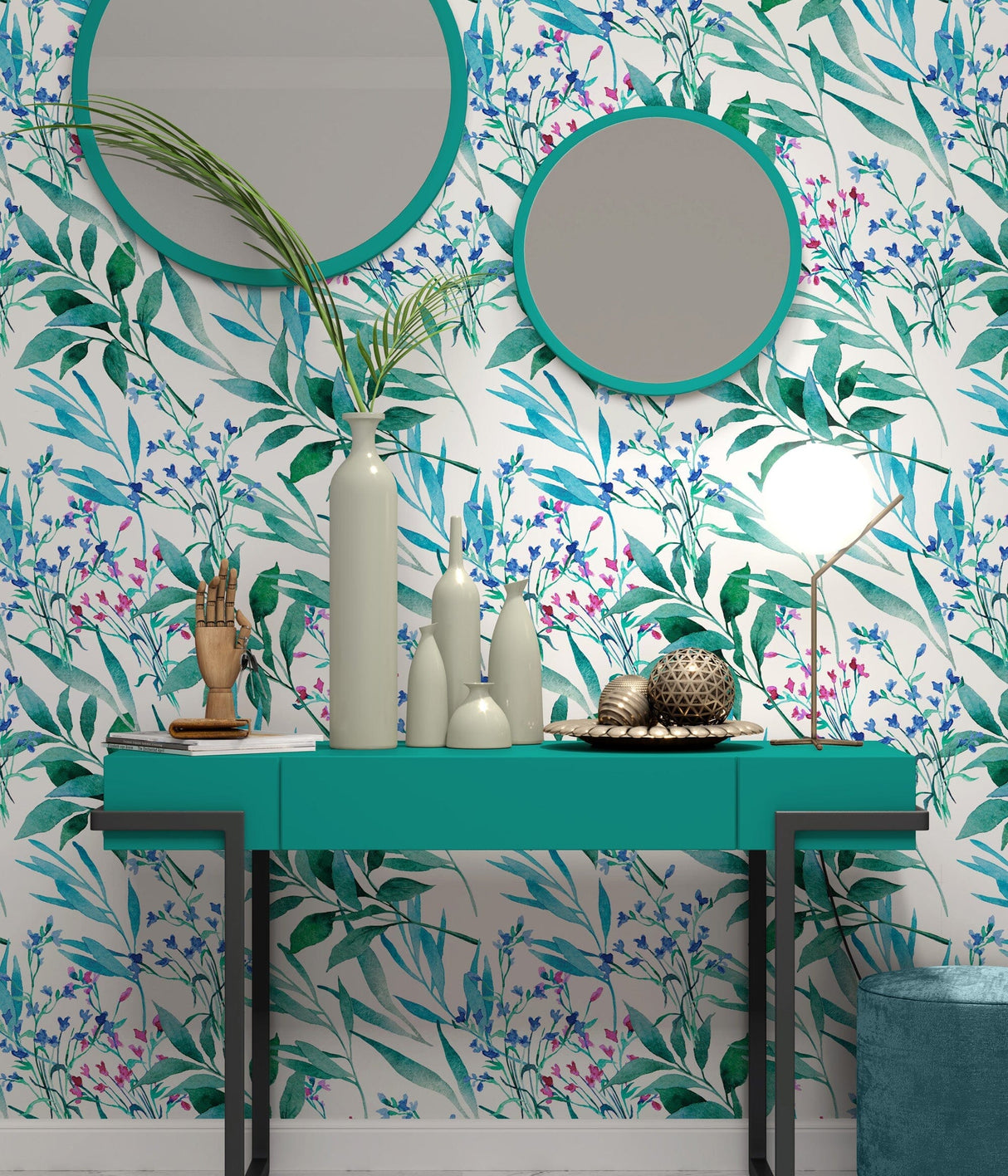 Blue Botanical Wall Mural Removable Wallpaper EazzyWalls 