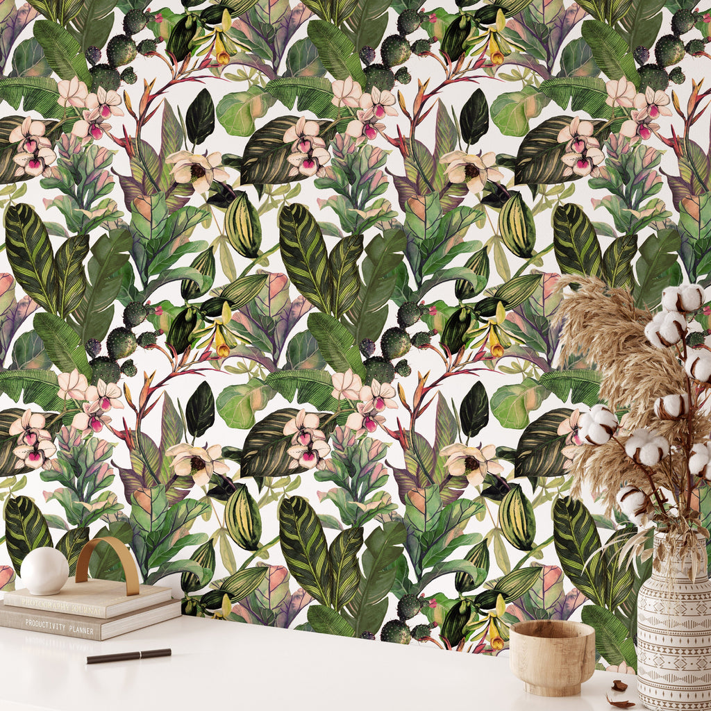 Green Tropical Leaves Wallpaper Mural Removable Wallpaper EazzyWalls Sample: 6''W x 9''H Canvas 