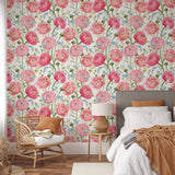 Watercolor hand drawn gentle pink summer flowers wallpaper Removable Wallpaper EazzyWalls 