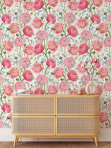 Watercolor hand drawn gentle pink summer flowers wallpaper Removable Wallpaper EazzyWalls 