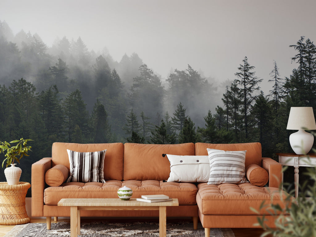 Foggy Pine Trees of the Pacific Northwest Forest Nature Wallpaper Removable Wallpaper EazzyWalls 