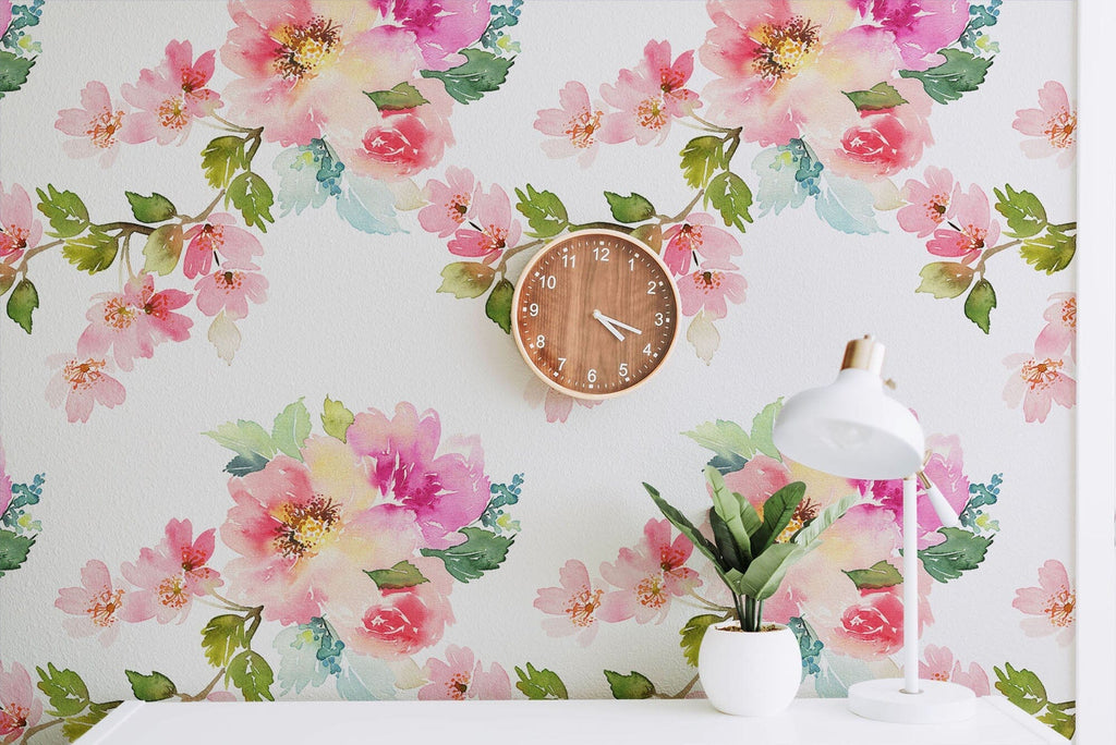 Delicate watercolor spring flowers wallpaper mural Removable Wallpaper EazzyWalls 