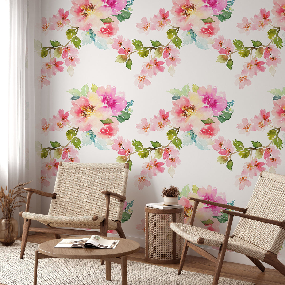 Delicate watercolor spring flowers wallpaper mural Removable Wallpaper EazzyWalls 