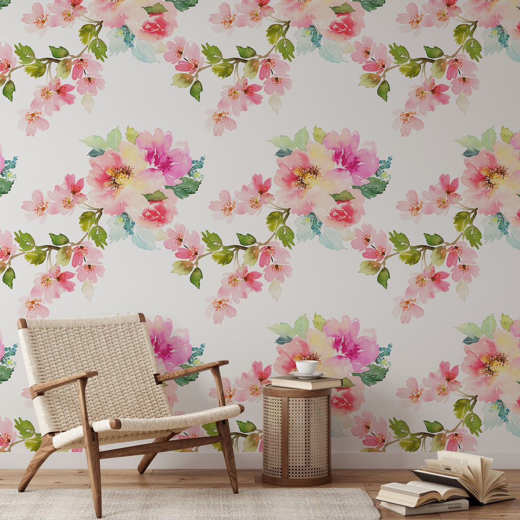 Delicate watercolor spring flowers wallpaper mural Removable Wallpaper EazzyWalls 