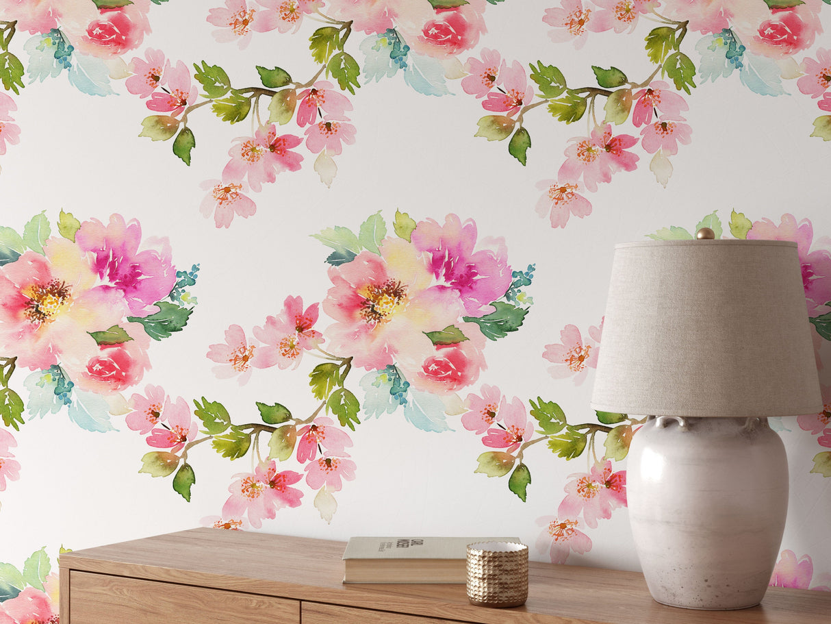 Delicate watercolor spring flowers wallpaper mural Removable Wallpaper EazzyWalls 